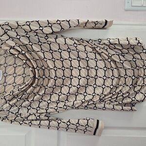 New York & Company Beige and Black Geometric Top